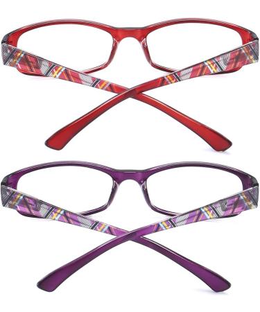 Blue Light Blocking Reading Glasses 2 Pack for Women - Computer Readers with Magnification 3.5x - Red+purple Frames - Spring Hinge Eyeglasses - Buy Online on GoSupps.com