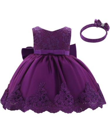 FYMNSI Baby Girl Baptism Dress Lace Floral Embroidery Formal Party Gown 9-12 Months Dark Purple - Buy Online on GoSupps.com