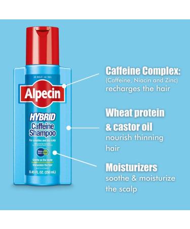 Alpecin Hybrid Caffeine Shampoo for Men with Dry, Itchy, Sensitive Scalps - Moisturizes Thinning Hair for Natural Growth - 8.45 fl. oz - Buy Online on GoSupps.com