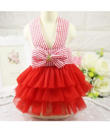Tonsee Dog Tutu Dress with Bowknot - Striped Lace Princess Clothing for Small Dogs - Size S - Buy Online on GoSupps.com