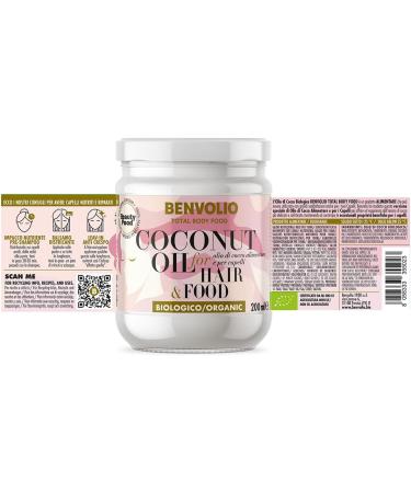 BENVOLIO - Total Body Food Organic Hair Coconut Oil | 200 ml | Hair Mask and Heat Protector for Hair | Dry and Frizzy Hair | Food and Body Coconut Oil | Coconut Oil Hair - Buy Online on GoSupps.com
