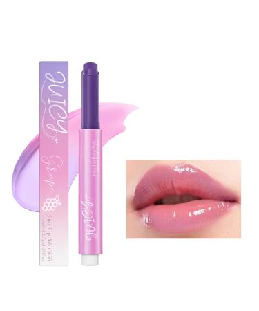 Juicy Lip Plumper Gloss Melting Lip Balm Lasting Tint Hydrating Nourishing Lip Care Moisturizer Glow Glossy Color Changing Lip Gloss Non Sticky Jelly Lipstick Vegan Tinted Lip Balm (#6 Grape)