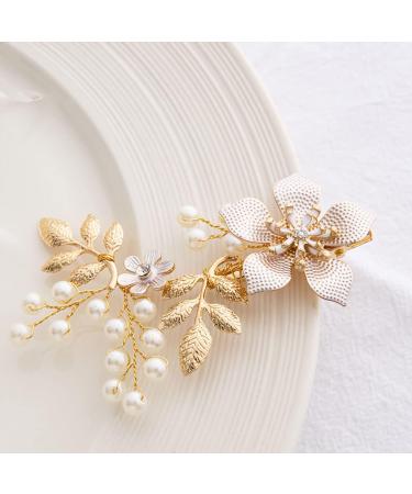 JUSTUSNX Gold Bride Flower Hair Accessories Pearl Crystal Headpiece Wedding Hair Pins Bridal Hair Piece for Women and Girls - Buy Online on GoSupps.com