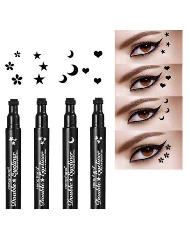FATUXZ Double-headed Liquid Eyeliner Pen Stamp Set - Waterproof, Smudgeproof, Long Lasting - 4 Heart/Moon/flower/Star Shape Stamp Styles Included - Buy Online on GoSupps.com