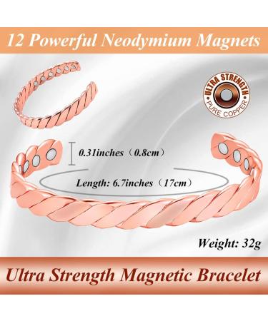 Cigmag 12X Lymphatic Drainage Copper Magnetic Bracelet for Women - Adjustable Cuff Bangle in Rose Gold - Ultra Strength Magnet - Gift Box Included - Buy Online on GoSupps.com