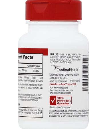 Leader Vitamin C 500MG Tablets 100 Ct. Boost Immune System & Antioxidant Protection 100 Vitamin C - Buy Online on GoSupps.com