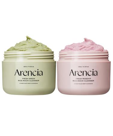 Korean Rice Mochi Face Cleanser DUO Fresh Green + Rosehip - Deep Pore Cleansing Acne Face Wash Blackhead Remover for Sensitive & All Skin Types