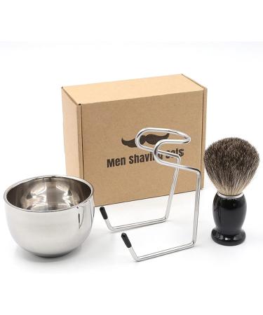 Elvielsl Men's 3-in-1 Shaving Kit with Badger Hair Brush and Stainless Steel Bowl - Traditional Wet Shave Set for Men - Buy Online on GoSupps.com