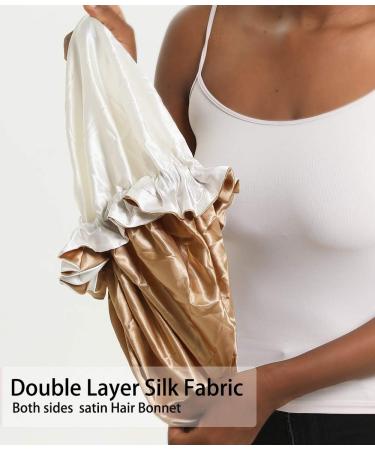 Silk & Satin Sleeping Cap for Curly Hair | Double-Layered Large Hood for Black Women | Natural Hair Protection in Violet & Champagne - Buy Online on GoSupps.com