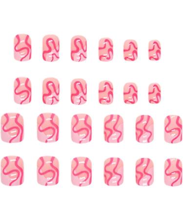 Short False Nails Pink - White Pink Short Fake Nails Curve Design Pink Press On Nails Cute Stick On Nails Square Fake Nails Artificial Full Stick On Nails Haoying - Buy Online on GoSupps.com