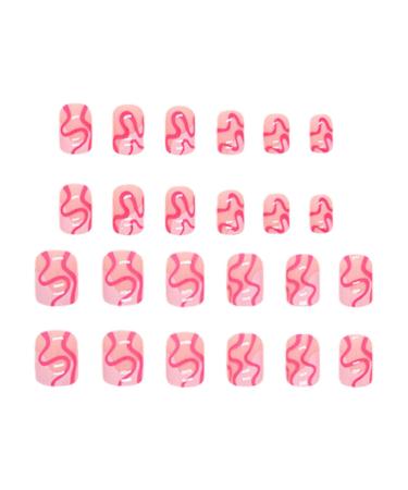 Press On False Nails - White Pink Short False Nails Cute Curve Design Stick On Nails Glue On Colorful Square Short Artificial Full Stick On Nails Bairong
