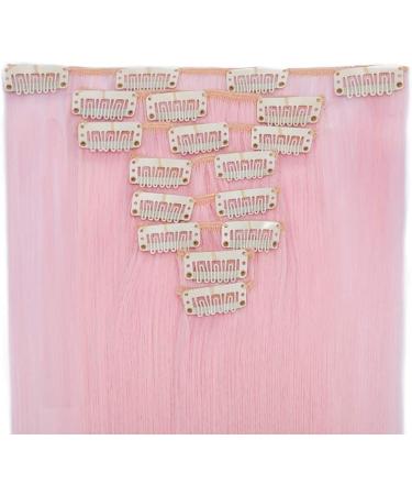Light Pink 26 Inch Straight Clip in Hair Extensions - 8Pcs Full Head Synthetic Hairpiece with 18 Clips - Buy Online on GoSupps.com