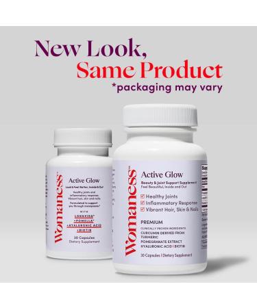 Womaness Active Glow Menopause Support - Hair Skin Nails Vitamins & Joint Health - Longvida Curcumin Pomegranate Extract - 30 Capsules - Buy Online on GoSupps.com