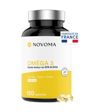 NOVOMA Omega 3 Epax Fish Oil 2000mg /d Pure and Concentrated 120 Capsules Rich in EPA and DHA & Vitamin E Omega 3 Fish Oil Odorless Made in France