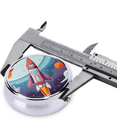 Buy Cartoon Rocket & Universe Portable Metal Pill Box - Round Mini 3-Compartment Hinged Design Perfect for Travel - Small Pills Organizer - Buy Online on GoSupps.com