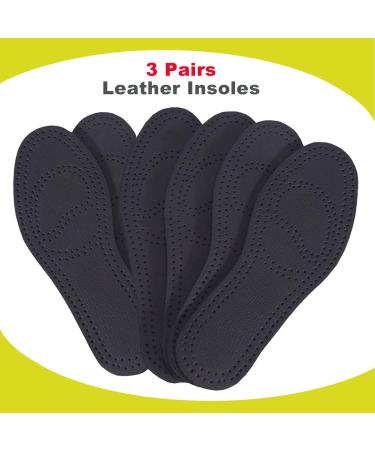 Black Leather Shoe Pads for Men and Women - 3 Pairs, Thin Inserts for Comfort and Odor Control, Non-slip Liners for Boots - Size Mens 6-6.5 / Womens 8-8.5 M US - Buy Online on GoSupps.com