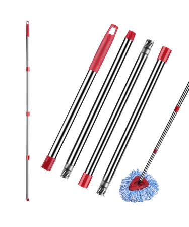 Spin Mop Replacement Handle - CRTHL 4-Section 2.5-to-5 Foot Mop Replacement Stick Compatible with Triangle Spin Mop Base, EasyWring Mop Refills for Floor Cleaning (Red, 4-Section, Mop Handle) Red, 4-section Mop Handle