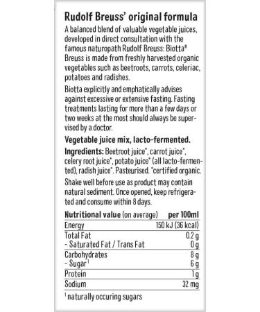 Biotta Breuss Juice | Organic | Natural source of 5 vegetables | Source of Potassium | Not from concentrate | 500ml - Pack of 6 - Buy Online on GoSupps.com