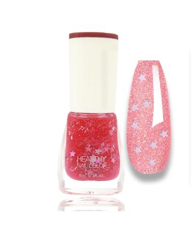 Glitter Nail Polish Nail Varnish - Glitter Pink Nail Polish for Festival - Quick Drying & Long Lasting Holographic Nail Polish - Oil-Based Formula & No Need Baking Pearl Nail Polish for Women(07 PINK)