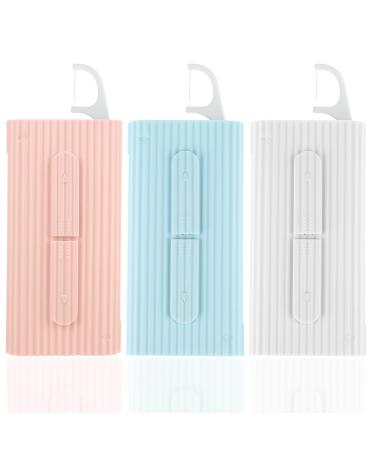Wllhyf tooth flap-case. Servant-to-flow dispensable travel automatically refillable tooth flap picks Storage boxes with dental floss picks for men and women tooth cleaning (white+blue+pink)