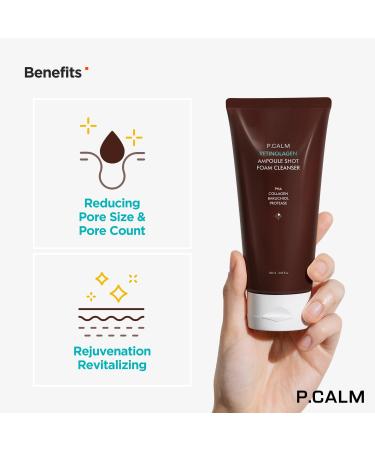 P.CALM Retinolagen Ampoule Shot Foam Cleanser 120ml | Vegan Facial Wash with Retinol & Collagen | PHA & Bakuchiol for Sensitive Skin | Korean Skincare - Buy Online on GoSupps.com