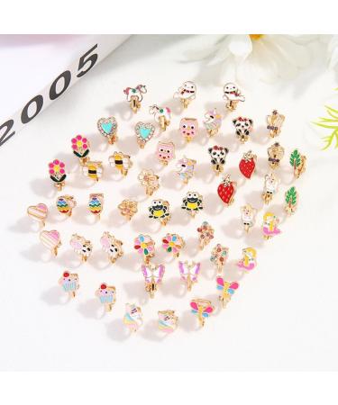 24-Pair Cute Animal, Flower, Heart & Fruit Earrings Set - Non-Perforated Ears - Buy Online on GoSupps.com