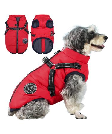 Savlot dog jacket winter vest jackets dog jacket dog sweater pet skiing costume sleeveless cotton padded vest with chest strap belt - red 4xl 4xl red red