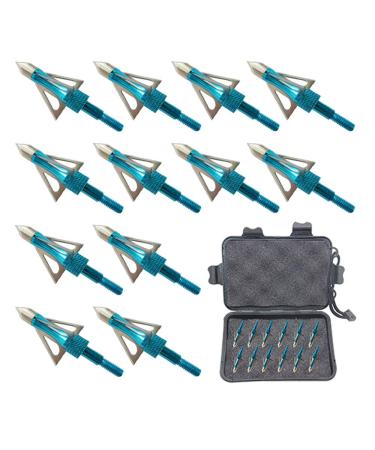 Jocoo 12PK 3 Blades Hunting Broadheads 100 Grain Screw-in Arrow Heads Arrow Tips Compatible with Crossbow and Compound Bow + 1 PK Broadhead Storage Case Blue 12-ZZ
