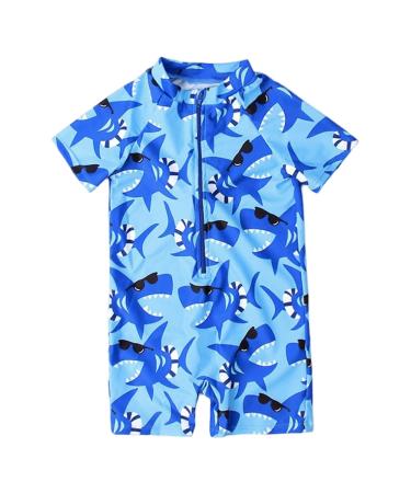 PythJooh Baby Boy Swimsuit Zipper Rash Guard One Piece Beach Swimwear Shark Print Shorts Swimming Outfits 0-5Years 1-2 Years A - Blue Shark