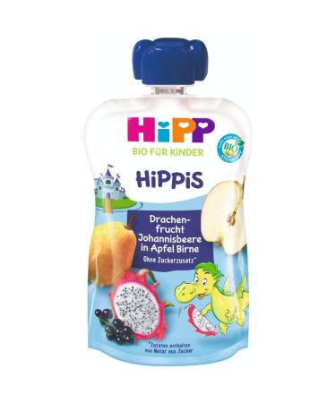 Hipp Hippis squeezing bag dragon fruit johannis berry in apple pear 100% organic fruits without added sugar 6 x 100 g bags da42507 dragon fruit 100g 100 g (6 Pack)