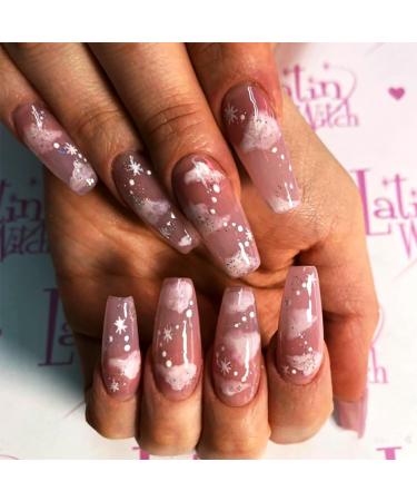 Brishow artificial nails long pink nails to stick on press on nails with star ballerina acrylic false nails 24 pieces for women and girls - Buy Online on GoSupps.com