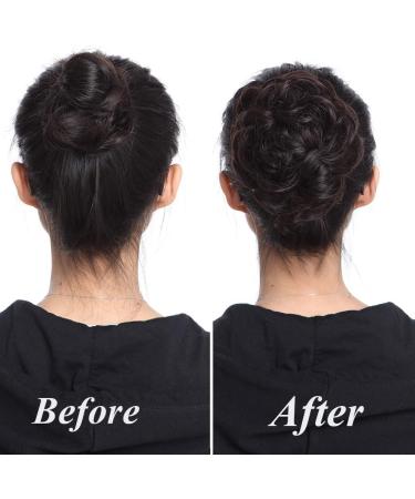 Human Hair Scrunchie Real Messy Bun Updo Extensions Hair Pieces 100% Remy for Women Donut Ribbon Wrap Ponytail Extension Scrunchy Chignons Curly Wavy (#1B Natural Black) - Buy Online on GoSupps.com