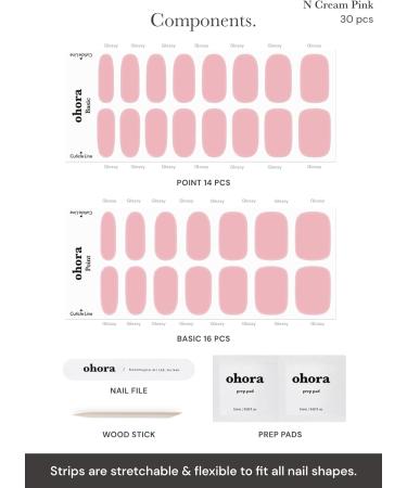 ohora Semi Cured Gel Nail Strips in Cream Pink - Salon-Quality, Long Lasting, Easy to Apply & Remove - Includes Prep Pads, Nail File & Wooden Stick - Buy Online on GoSupps.com