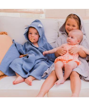 Mimuselina Baby Bathing Poncho | Soft & Absorbent Cotton Towel for Kids | Quick-Drying Bathrobe for Beach & Pool - Blue - Buy Online on GoSupps.com