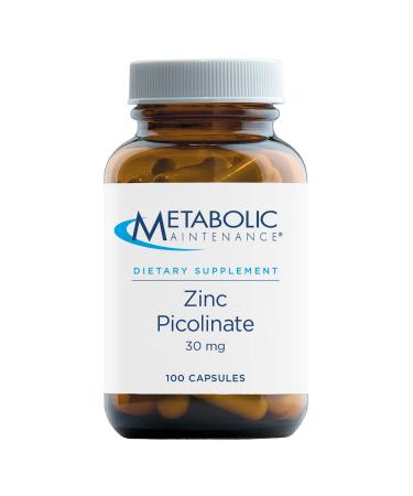 Metabolic Maintenance Zinc Picolinate - 30mg Zinc Supplement + Vitamin C (Ascorbic Acid) to Improve Absorption - Reproductive + Immune Support (100 Capsules)