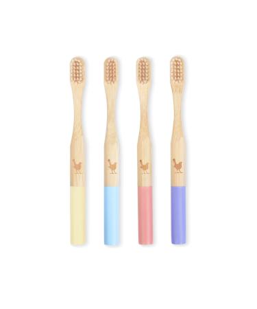 Native Birds Kids Bamboo Toothbrush with Soft Bristles  Set of 4 Eco Friendly Toothbrushes  BPA Free  Designed in Ukraine