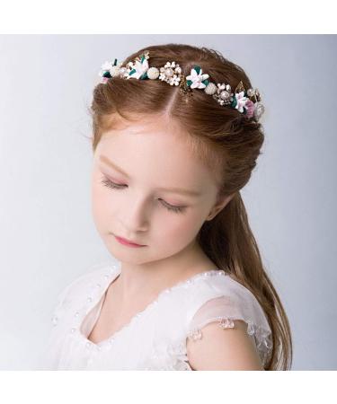 IYOU Flower Headpiece Pearl Wedding Headband Gold Crystal Floral Communion Hair Tiair Accessories for Flower Girls and Bridesmaid. - Buy Online on GoSupps.com