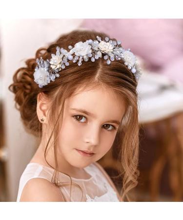 IYOU Flower Princess Headpiece Silver Sparkly Crystal Hair Dress Pearl Communion Wedding Hair Accessoris for Girls - Buy Online on GoSupps.com