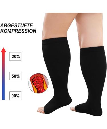 Putuo Compression Stockings for Thick Calves | Men's Thrombosis Socks | Oversize Open Tip Support Stockings for Medical & Running | 3XL Black - International Shipping - Buy Online on GoSupps.com