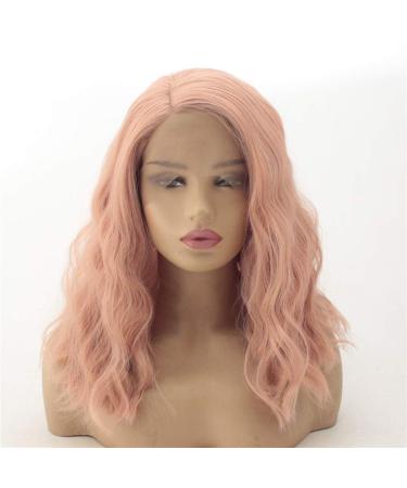 wig Pink shoulder long curly hair wig chemical fiber front lace wig headgear