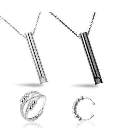 INBOLM 4PCS Anxiety Necklace Breathing Fidget Ring Stress Relief Mindful Breathing Necklaces Rings Portable Stress Relief Mindful Necklace Set for Men Women Meditation Anxiety Relief Relaxation - Buy Online on GoSupps.com