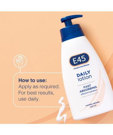 E45 Daily Skin Lotion 400 ml x5 Pack E45 Lotion for Very Dry Skin Sooth Dryness Smooth Rough Skin Non-Greasy Lightweight Moisturiser - Perfume-Free Body Face Hand Cream - Dermatologically Tested 400 ml (Pack of 5) - Buy Online on GoSupps.com