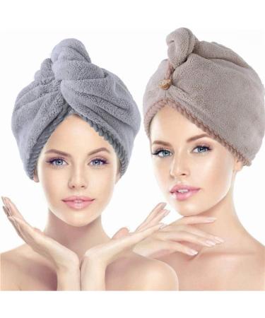 Buy Iyou Twist Hair Dry Towels - Gray Microfiber Fast-Dry Hair Turban Wrap (Pack of 2) for Women & Girls | Absorbent Bathroom & Salon Hair Towel - Buy Online on GoSupps.com