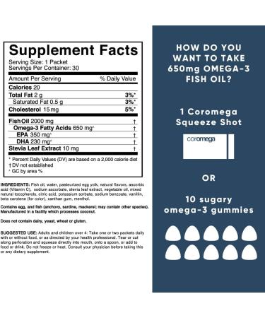 Coromega Omega-3 Orange Squeeze | 30 Packets | 2.5g Each | Healthy Fat Supplement - Buy Online on GoSupps.com