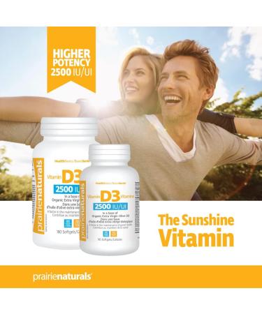 Prairie Naturals Vitamin D3 Cholecalciferol 2 500 IU in Organic Extra-Virgin Olive Oil Softgel - 90 Count - Buy Online on GoSupps.com
