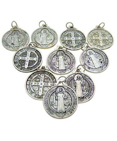 CB Set of 10 St Benedict Medals 7/8 Inch Metal Saint Pendant Bulk Lot