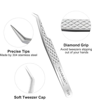 Nagaraku Titanium Alloy Eyelash Extension Tweezers - Professional Precision Light & Bent Design for Easy Fanning - Buy Online on GoSupps.com