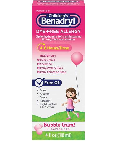 Children's Benadryl Dye-Free Allergy Liquid 4 FL OZ (118 mL) Per Bottle