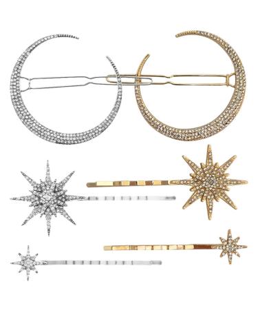 NUSITOU 2 Sets Retro Geometric Diamond Hairpin Set Silver Barrettes Star Silver Star Hair Clips Star Hair Pins Hair Jewelry Decorative Hair Clips Star Clips Side Clip Alloy Antique Silver