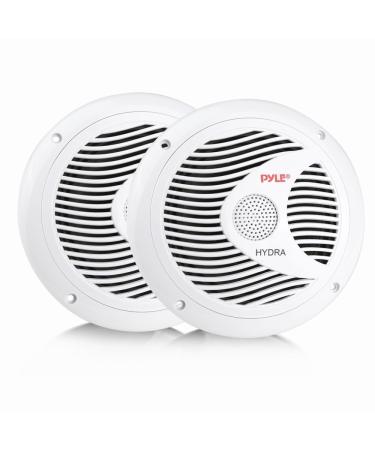 Pyle 6.5 Inch Dual Marine Speakers - 2 Way Waterproof and Weather Resistant Outdoor Audio Stereo Sound System with 150 Watt Power, Polypropylene Cone and Cloth Surround - 1 Pair - PLMR60W (White) Speakers 6.5 Inch White